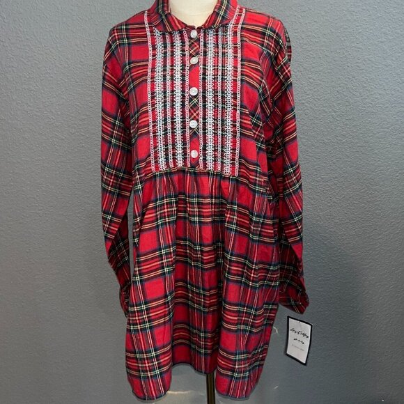 LANZ OF SALZBURG by ELLEN WEST Red Plaid Flannel Grandma Prairie Nightgown NWT L - Picture 1 of 14